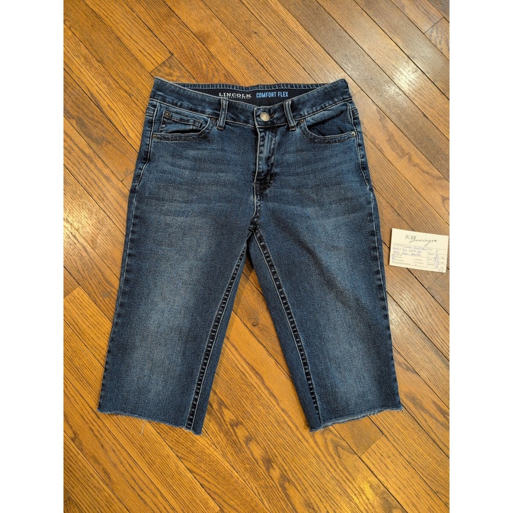 Lincoln Outfitters Comfort Flex Dark Wash Capri Denim Shorts Womens 8 Raw Hem